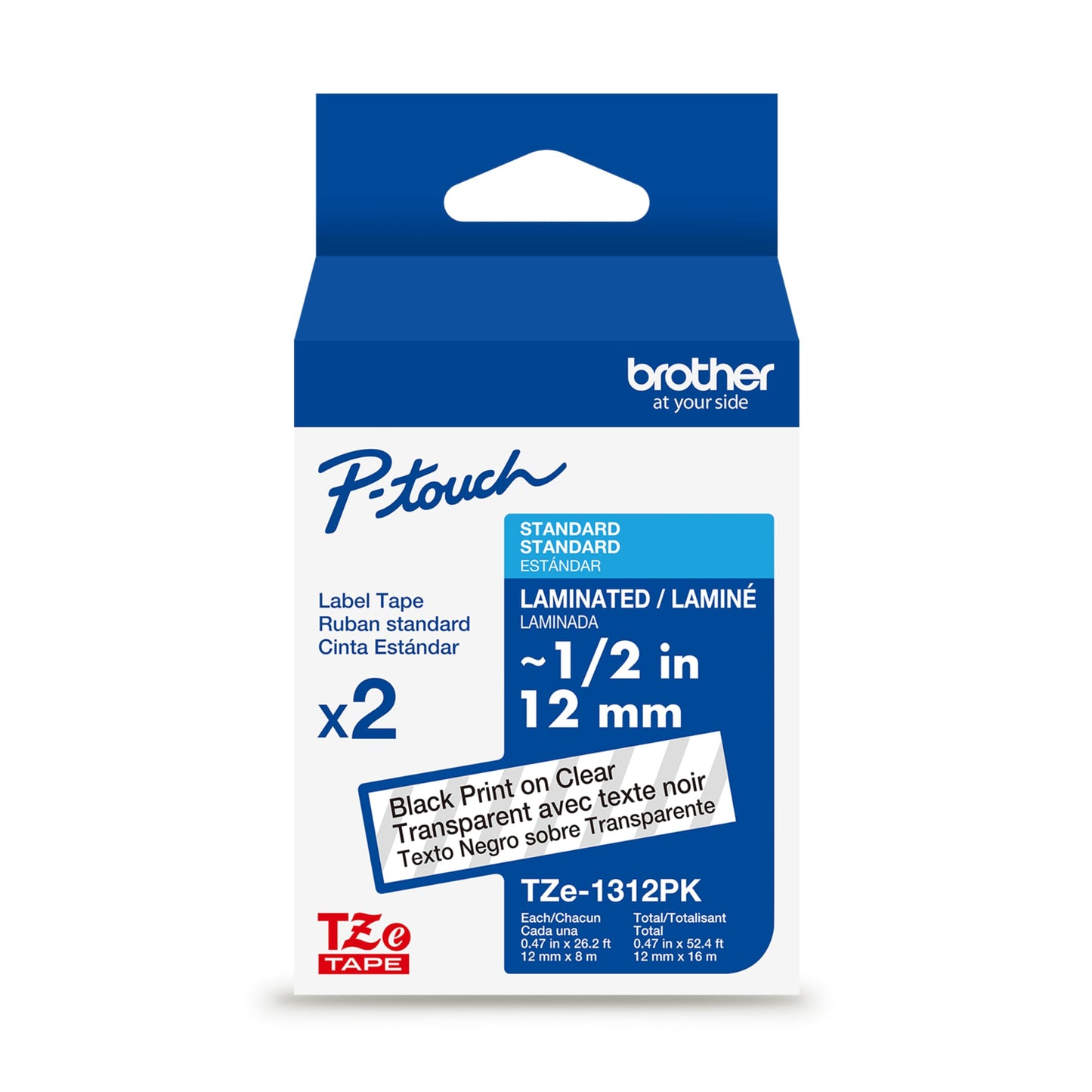Brother Genuine TZe131 1/2" 2 Pack Black Print on Clear Label Tape, 26.2 ft Each, 52.4 ft Total