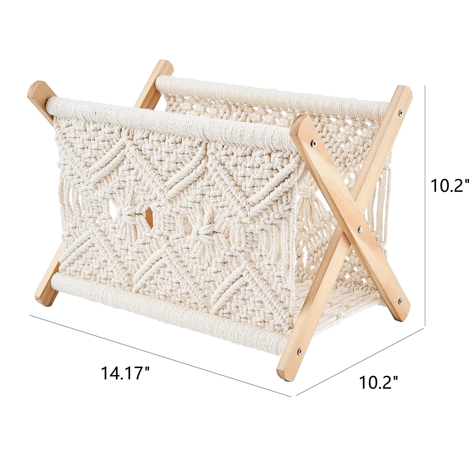 Mkono Macrame Magazine Holder, Boho Woven Book Rack Basket, 14" L x 10" W