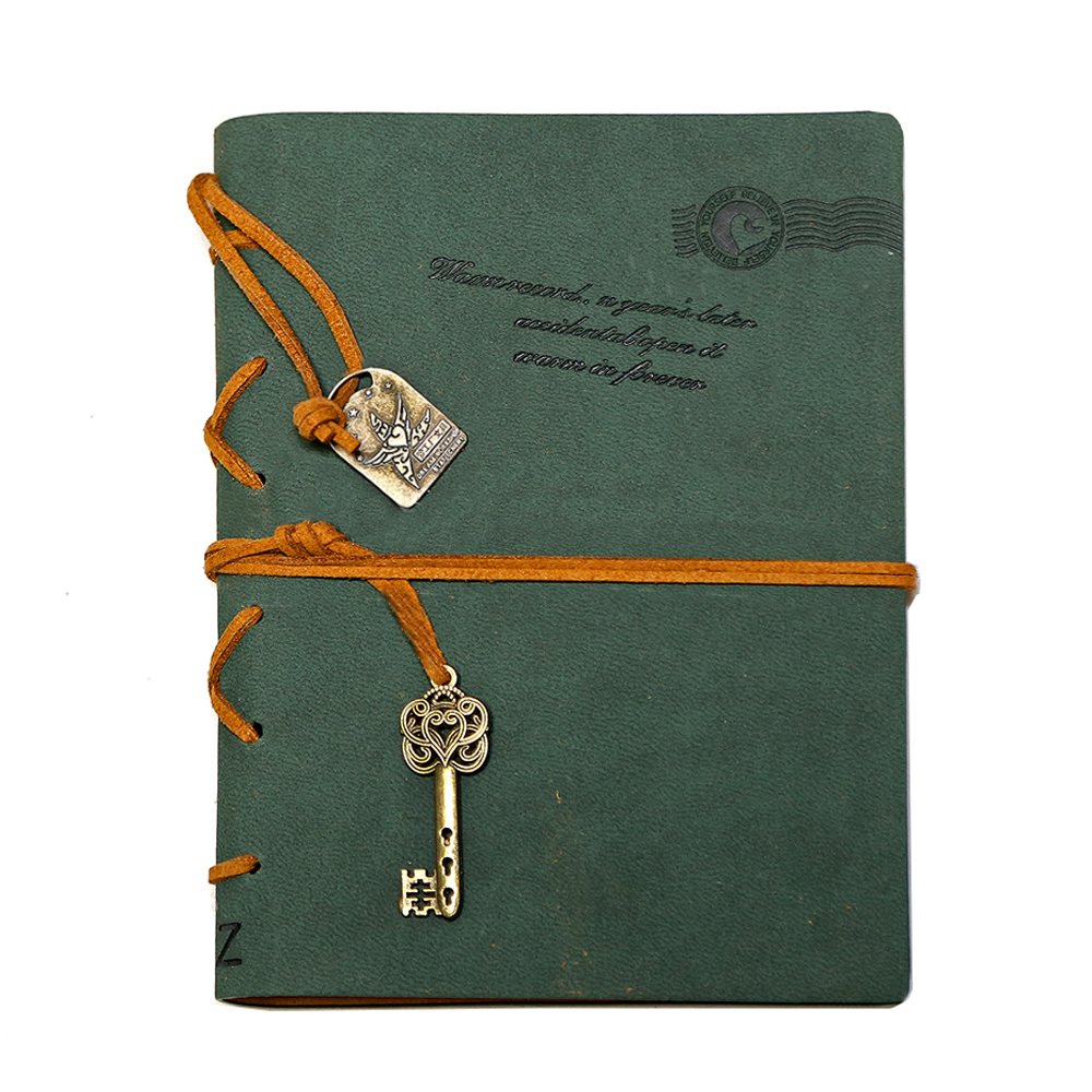 EvZ Leather Writing Journal Notebook - 7" Retro Vintage Key Bound Diary, 320 Pages Unlined Kraft