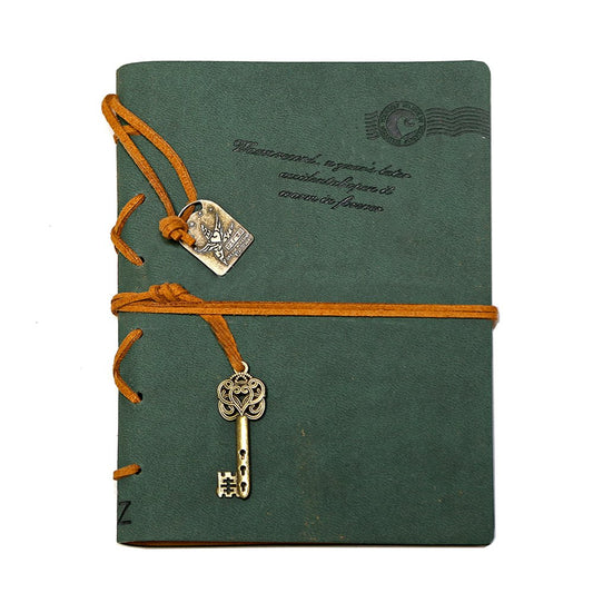 EvZ Leather Writing Journal Notebook - 7" Retro Vintage Key Bound Diary, 320 Pages Unlined Kraft