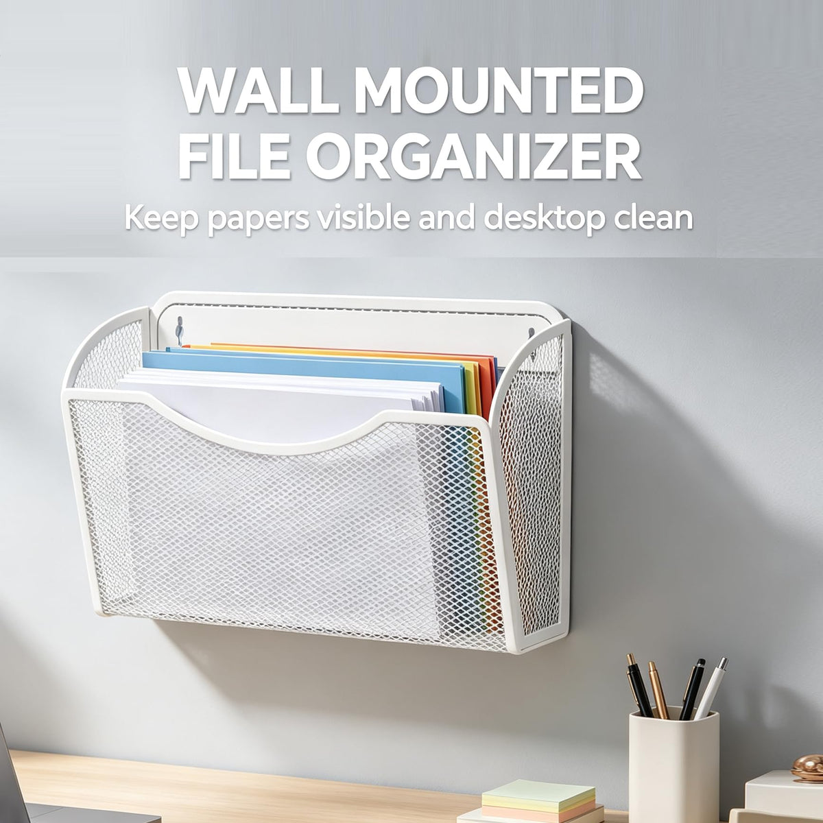 Gawerk Mesh Hanging Wall File Holders, Metal Vertical Wall Basket Mail Organizer for Office/Home