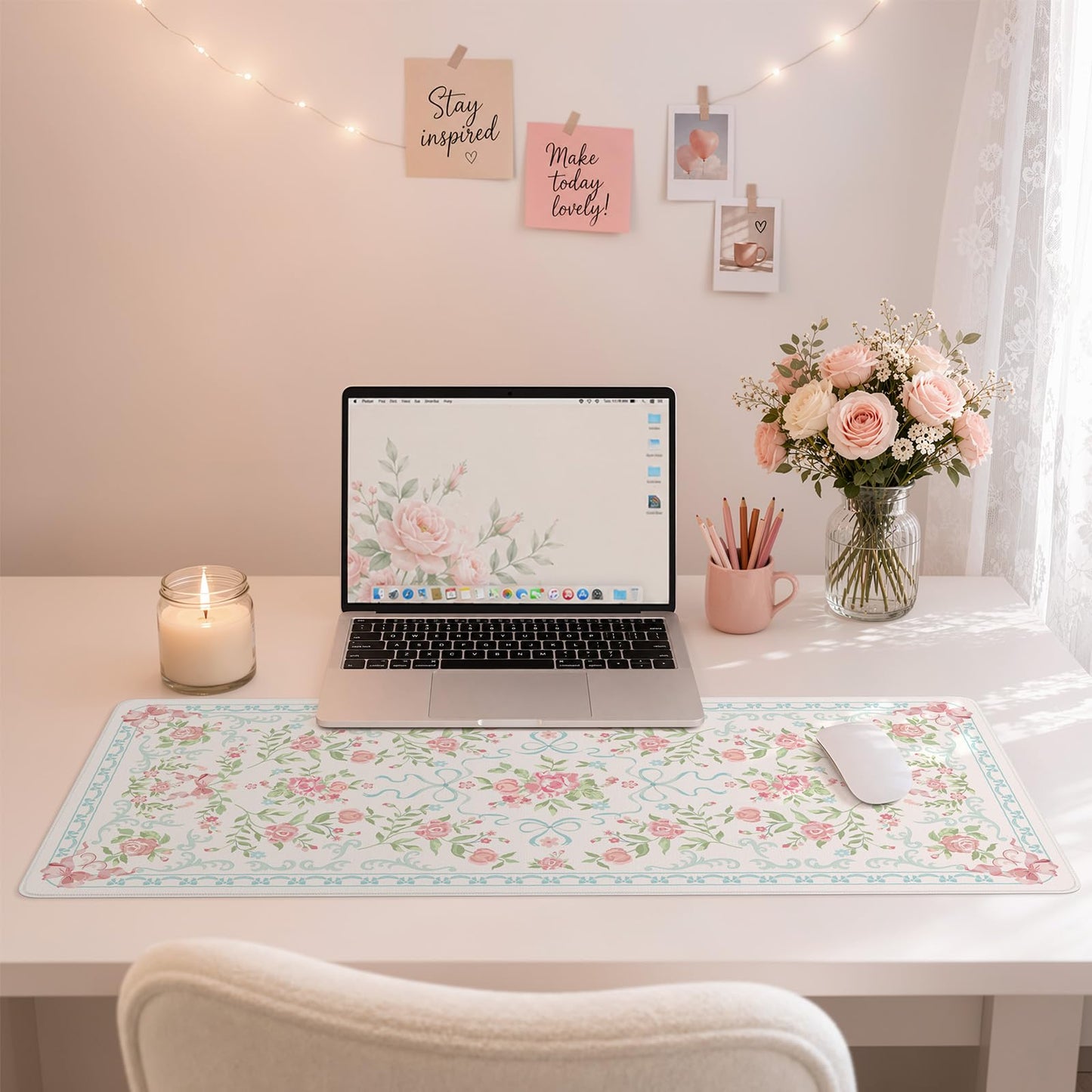 HAOCOO Blue Aesthetic Keyboard Mat, 31.5" x 11.8" Desk Cover for Study Use