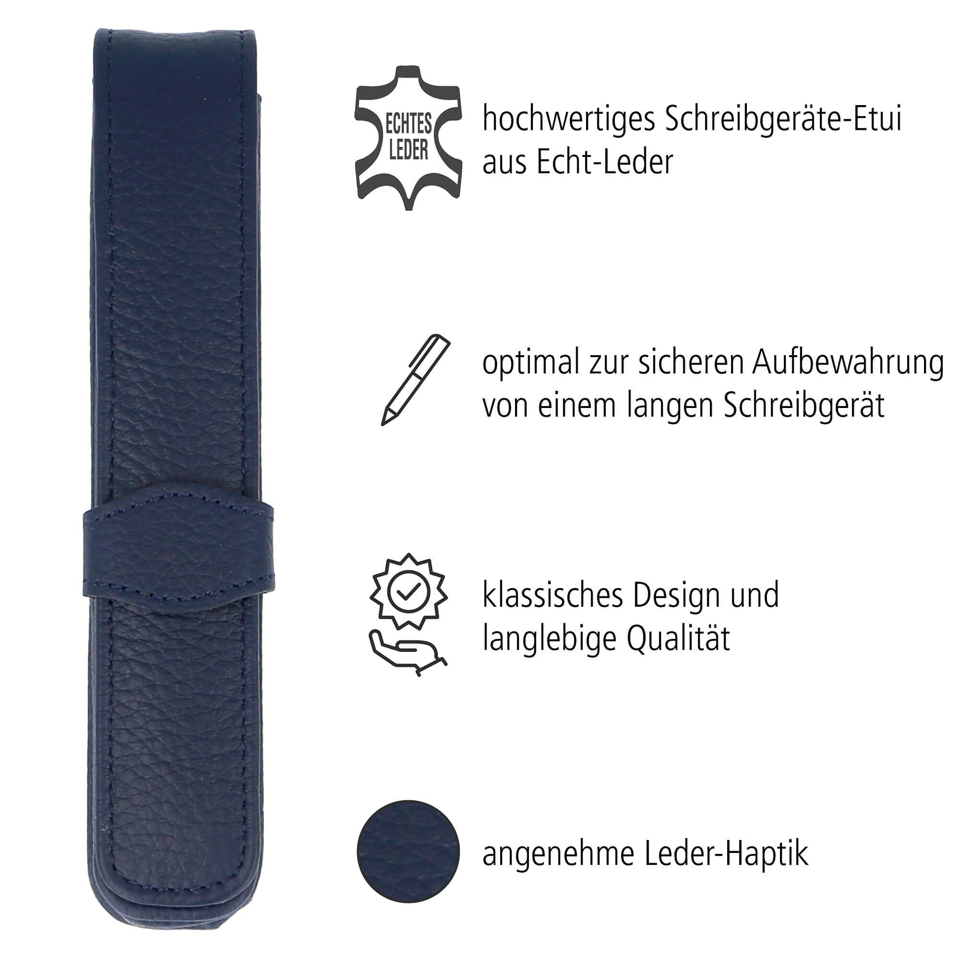 ONLINE Leather Pen case, Made of Genuine Leather, Blue, for one Pen, Slim, an Elegant Accessory for