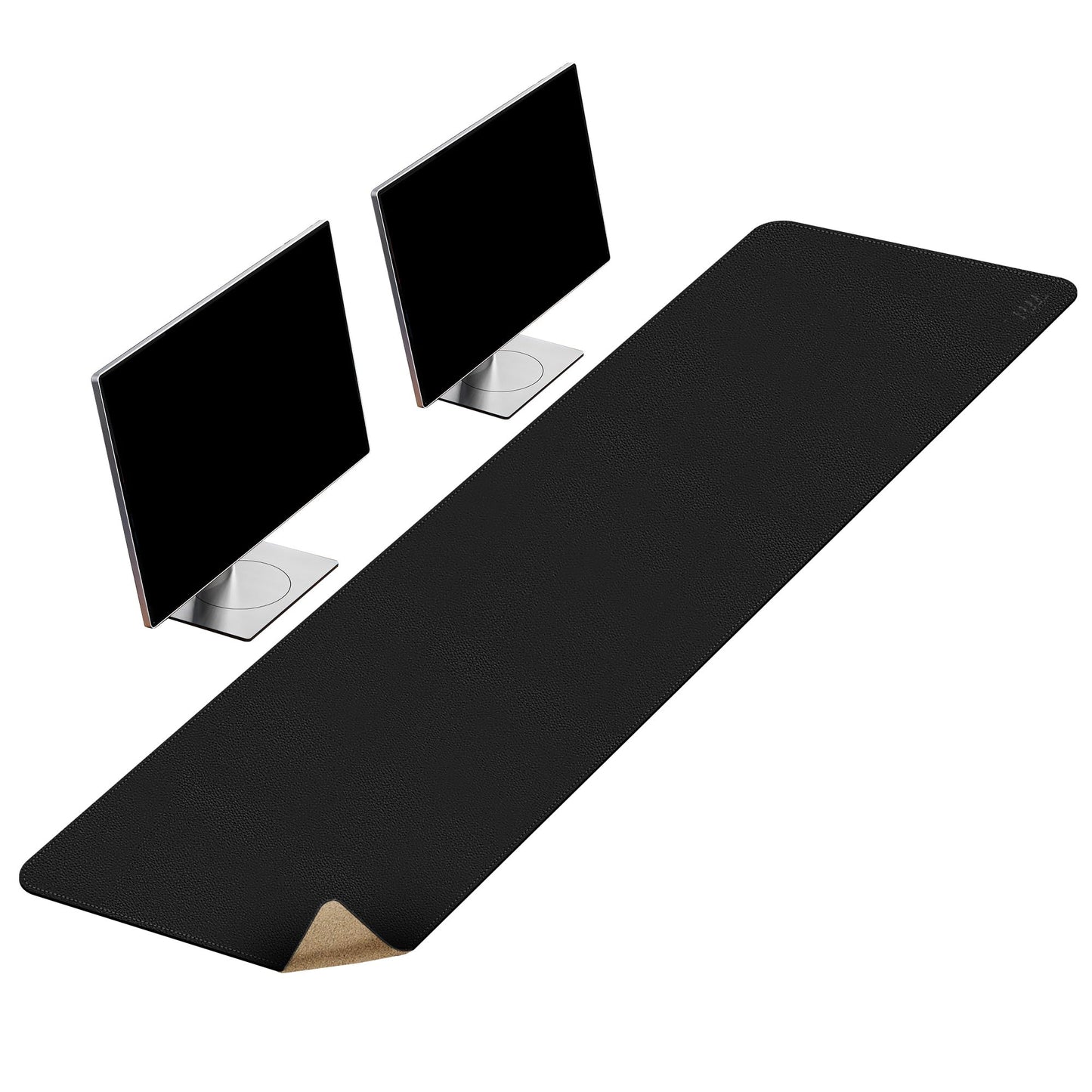 Vyaaa Cork & Leather Desk Mat, 55" x 16" Dual Sided Large Desk Pad, Black