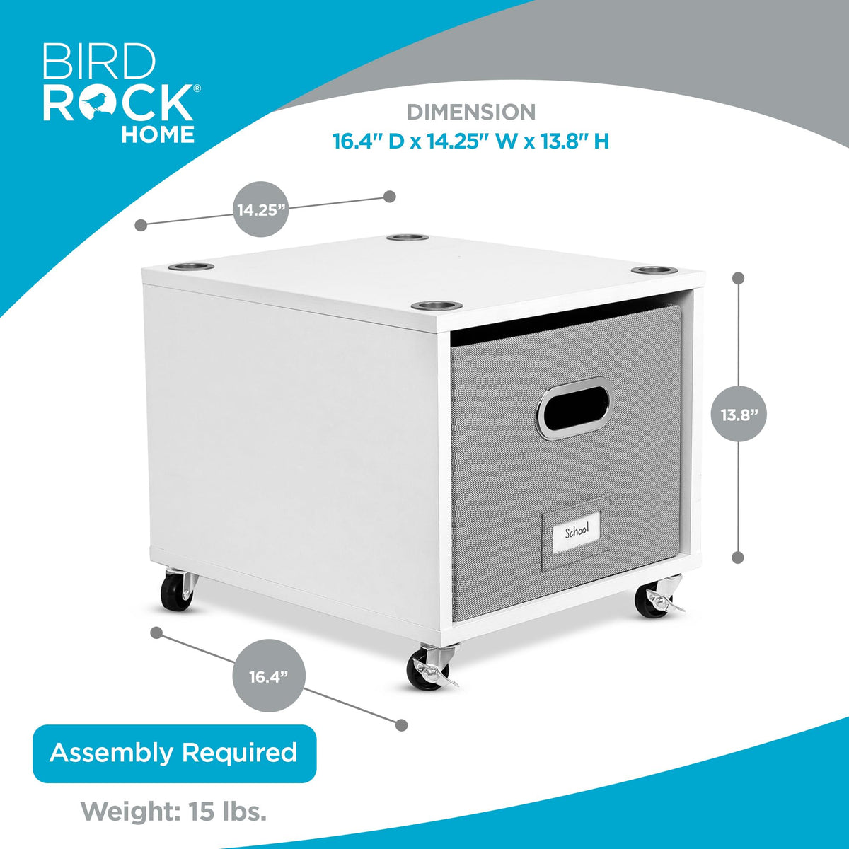 BIRDROCK HOME Rolling File Cabinet – Decorative Storage Shelf w/Removable Bins, Handles, and Wheels