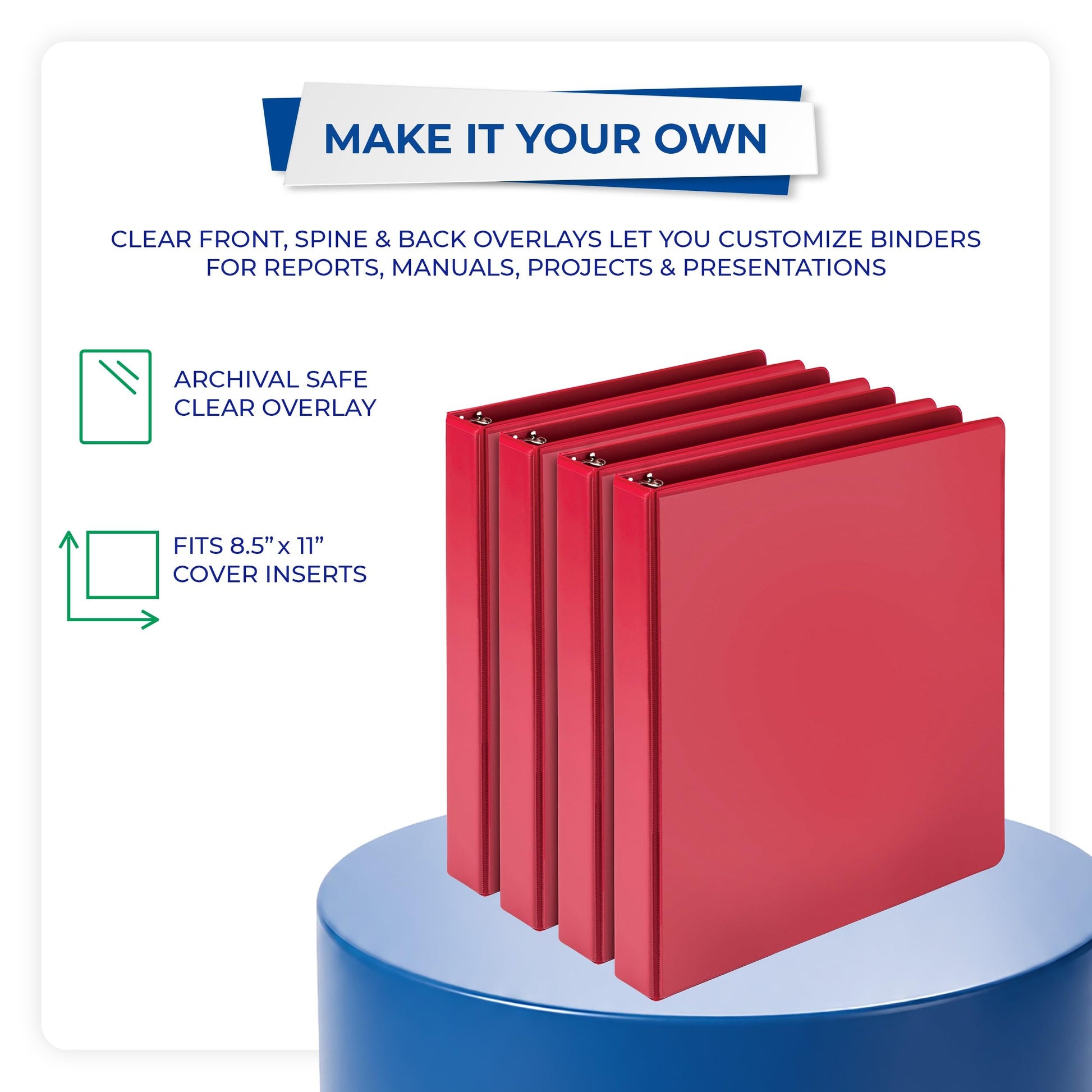 Samsill Durable 1 inch 3 Ring Binder, D Ring Binder, 100% Recycled Chipboard, Red, 4 Pack