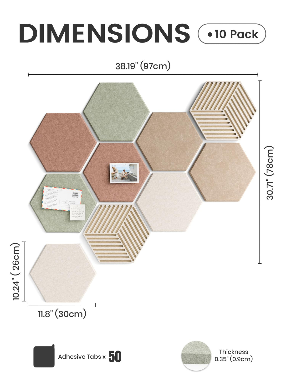 Fluxynara 10-Pack Hexagon Cork Board Alternative, Boho