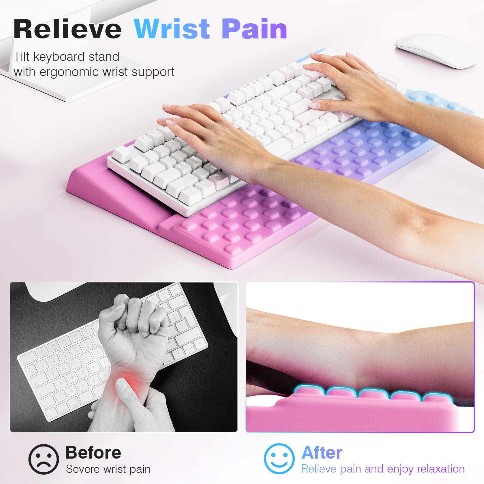 Ospelelf Keyboard Wrist Rest, Ergonomic Memory Foam Wrist Support for Typing & Gaming, Tilted