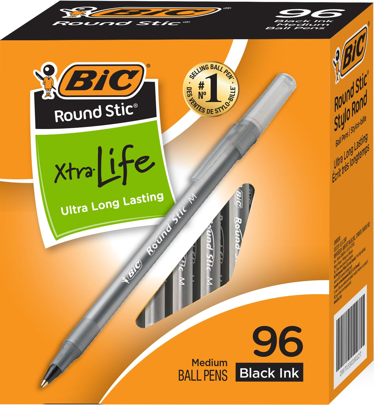BIC Round Stic Xtra Life Ballpoint Pens - 1mm, Pack of 96 Black Pens