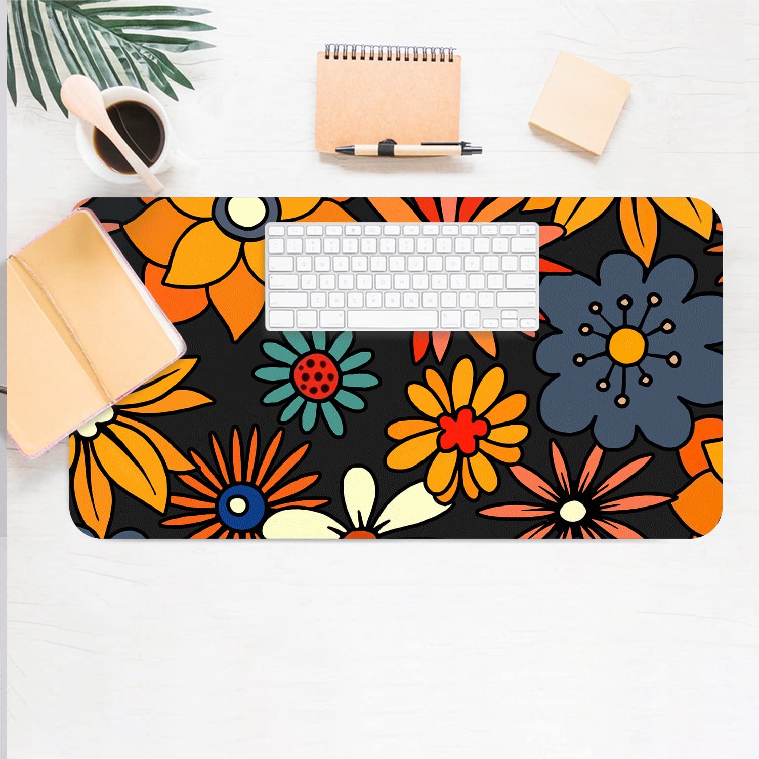 Floral Desk Mat, Non-Slip PU Leather Desk Pad, Retro Flower 23.6"x11.8"