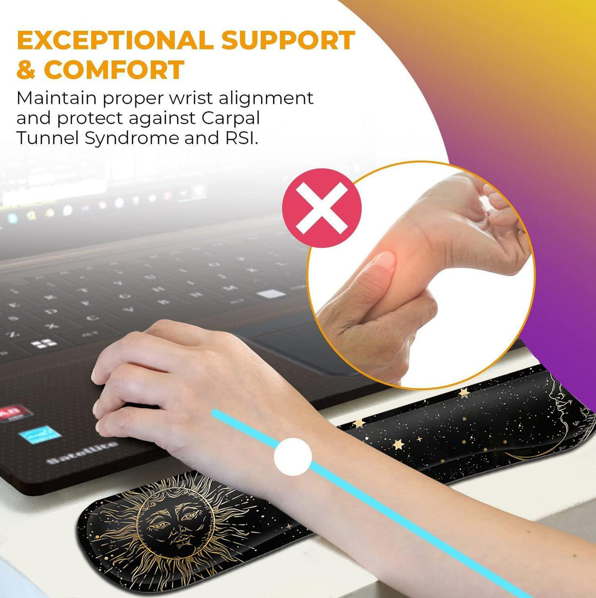 Black Mouse Pad with Stitched Edge, Non-Slip Rubber Base Mythic Celestial The Sun and Moon Twelve