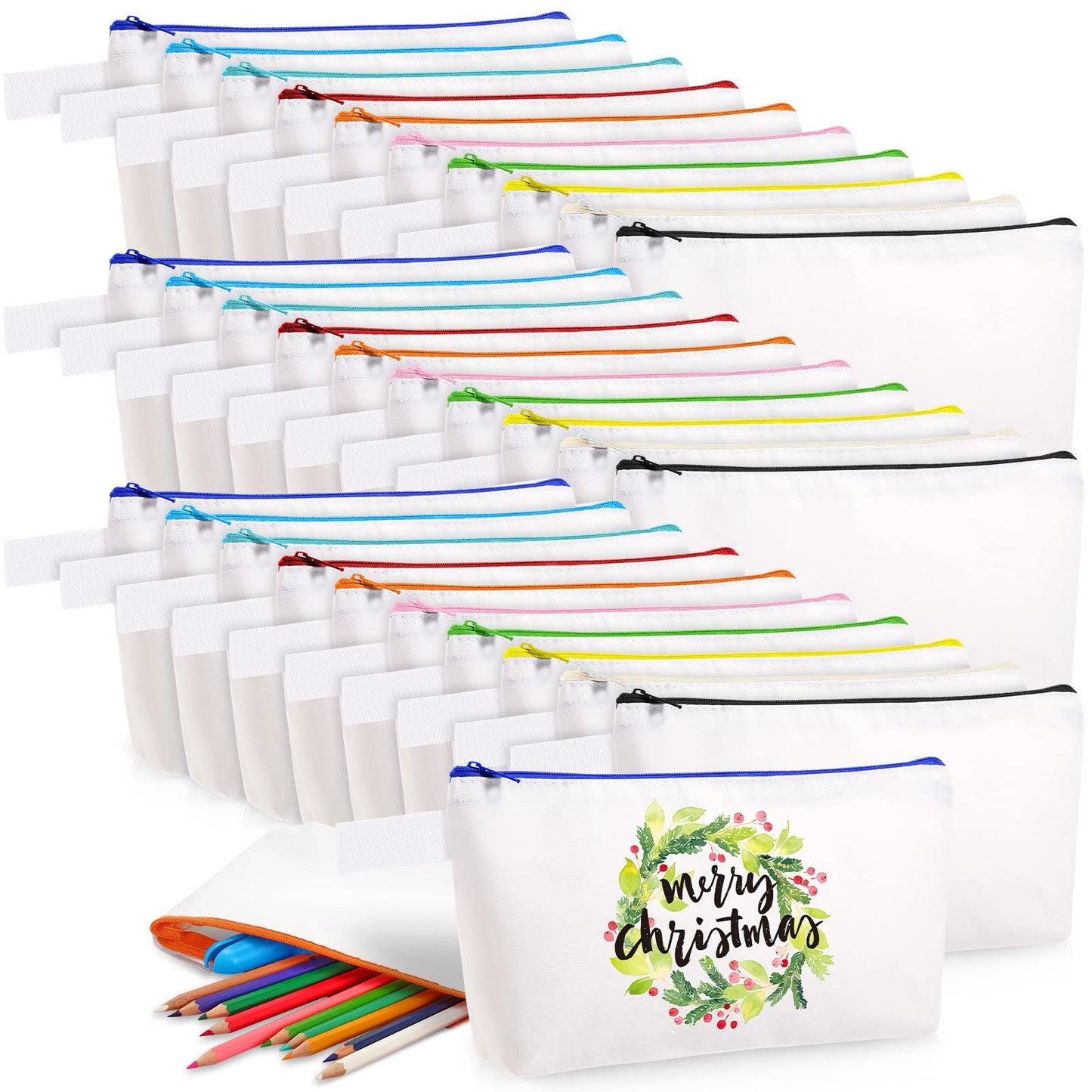 Saintrygo 30 Pieces Blank DIY Craft Canvas Pencil Case - Makeup Pouch Bags in Bulk, Travel Toiletry