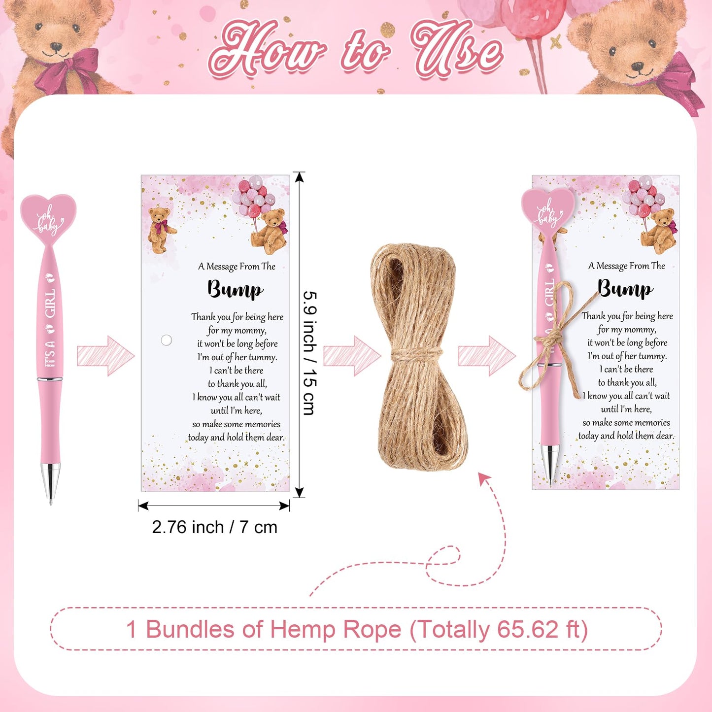 Qeeenar 50 Set Gender Reveal Gifts for Guests Baby Shower Favors, Pink