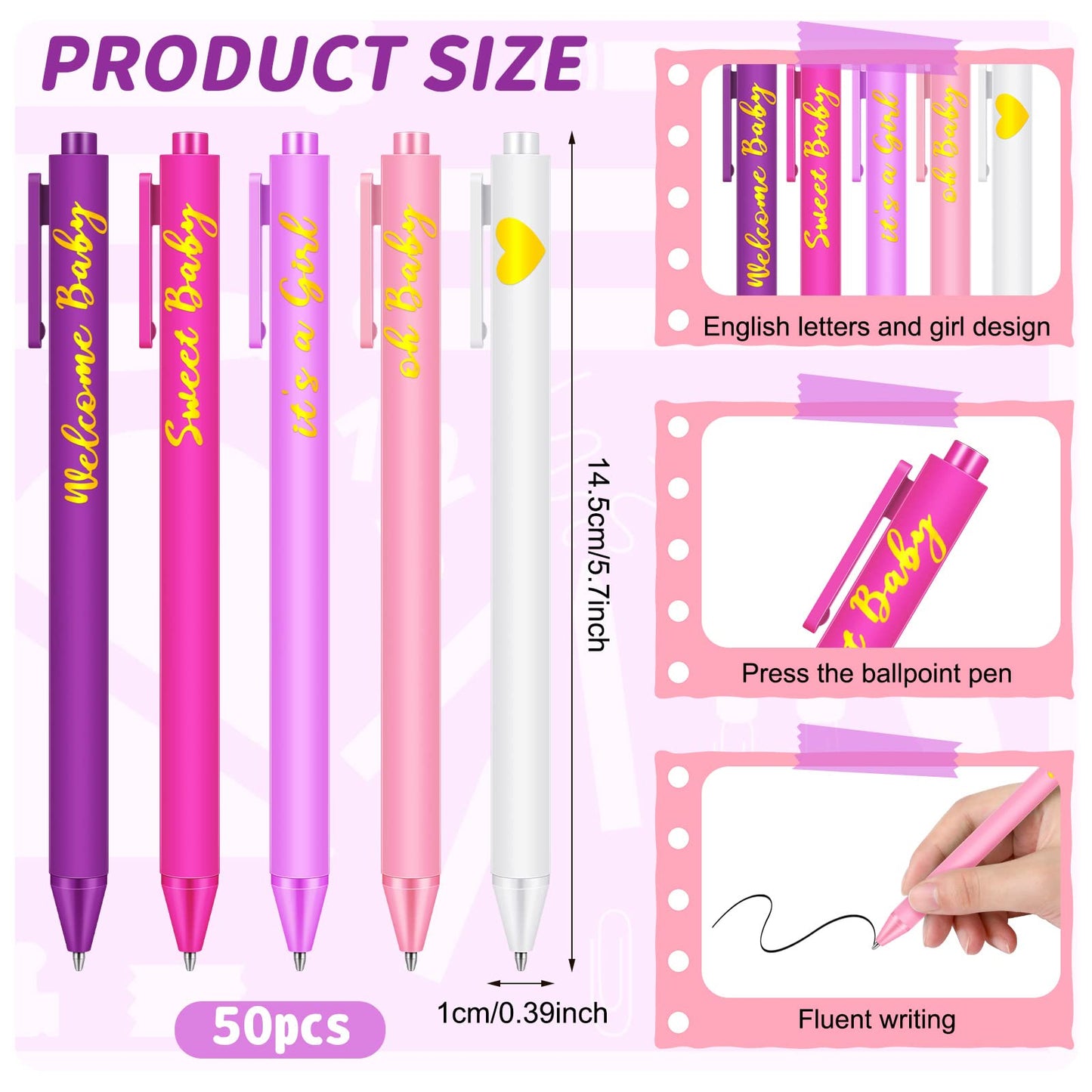 Nuanchu 50 Pcs Baby Shower Pens for Guests It's a Boy or Girl Pens Retractable Baby Shower Favors