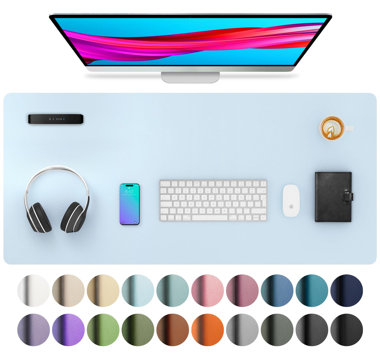 Aothia Leather Desk Pad Protector, Mouse Pad, Office Desk Mat, Non-Slip PU Leather Desk Blotter