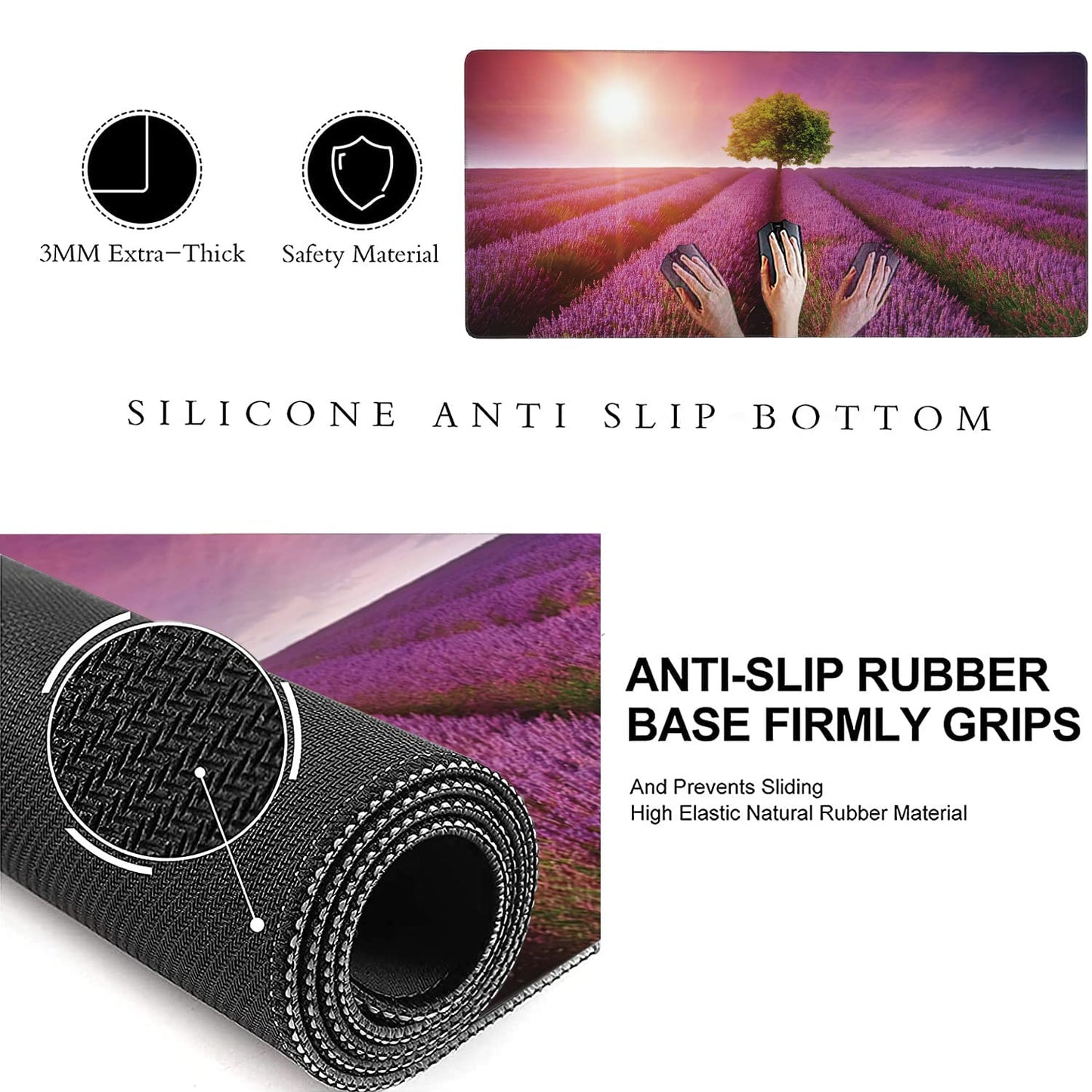 Stunning Lavender Field Landscape Extended Gaming Mouse Pad Large Desk Mat with Non-Slip Rubber