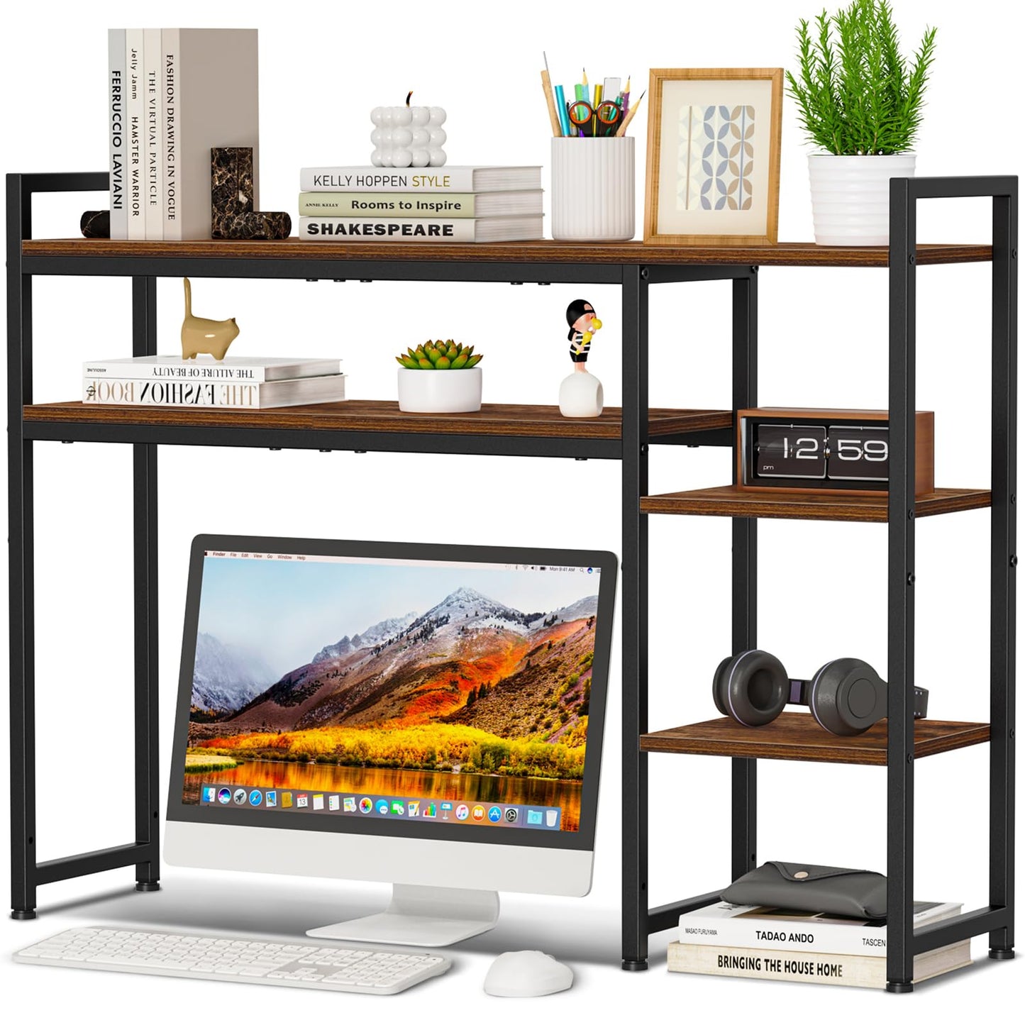 Snughome Adjustable Desk Shelf with Monitor Stand, 38.6" Desktop Organizer Hutch, Height Adjustable