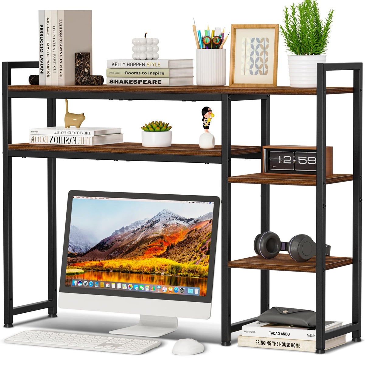 Snughome Adjustable Desk Shelf with Monitor Stand, 38.6" Desktop Organizer Hutch, Height Adjustable