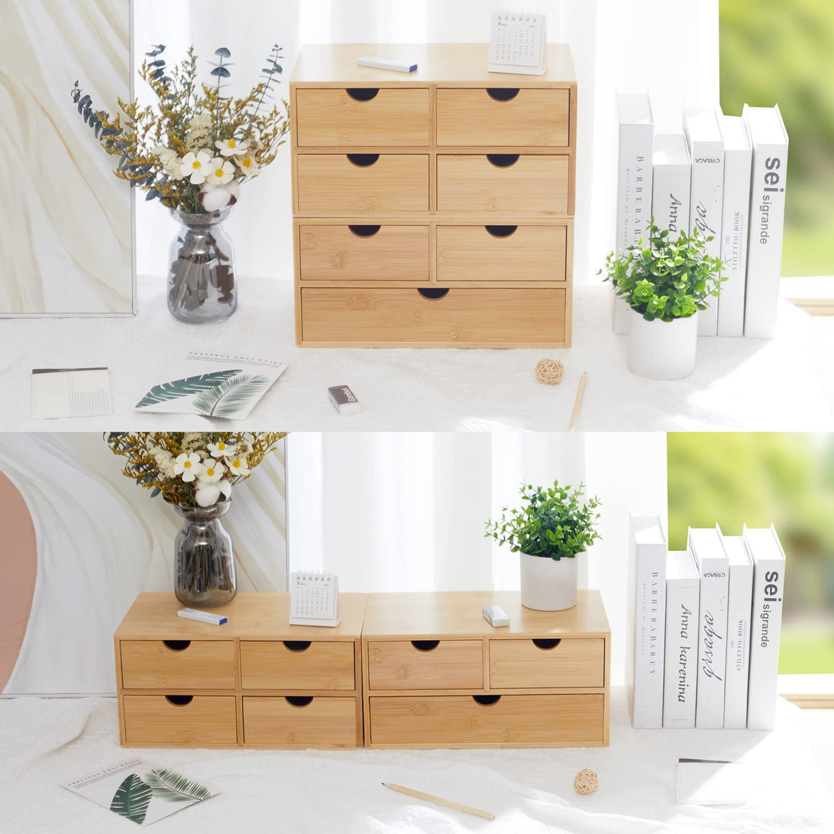Charmewooden Bamboo Desk Organizer With Drawers Countertop Drawers Counter Storage Box Corner Desk