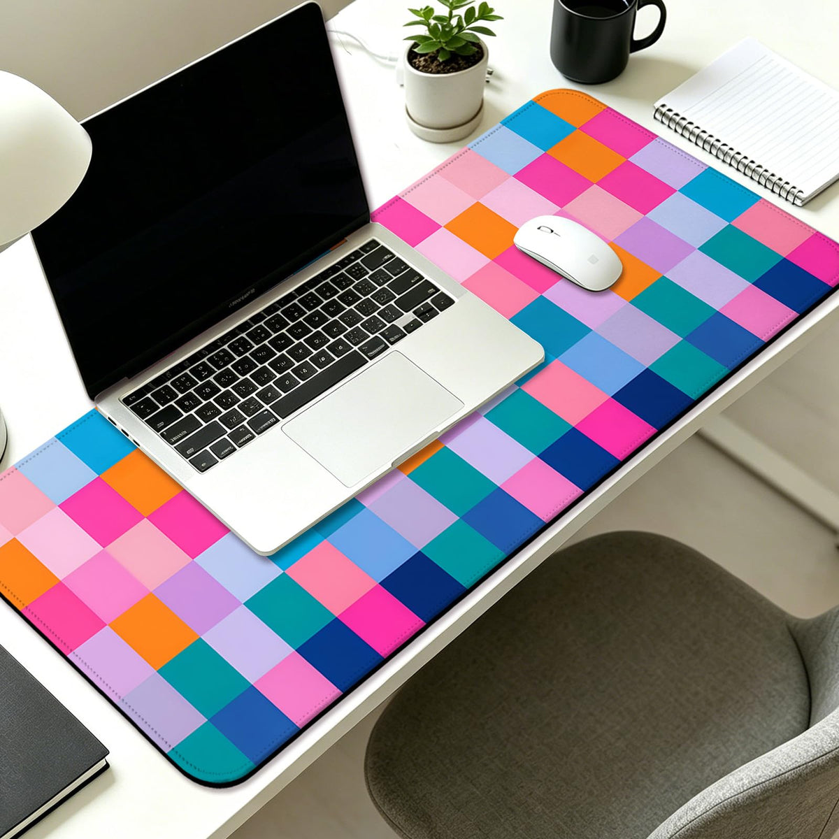 JIANG100 Retro Coloful Checkered Gaming Desk Mat, Extended Large Mouse Pad