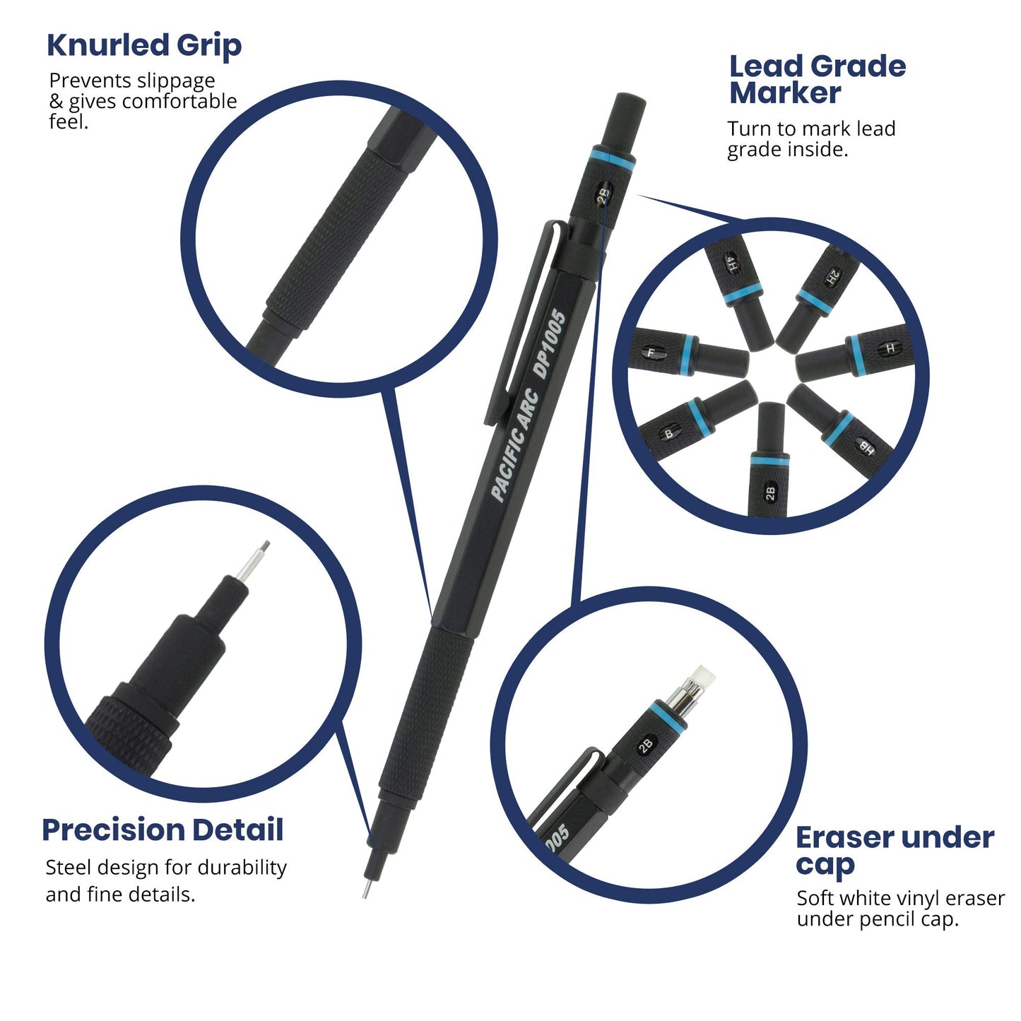 Pacific Arc Chromagraph Metal Mechanical Pencil .5 mm Black Barrel Mechanical Pencil with Built In