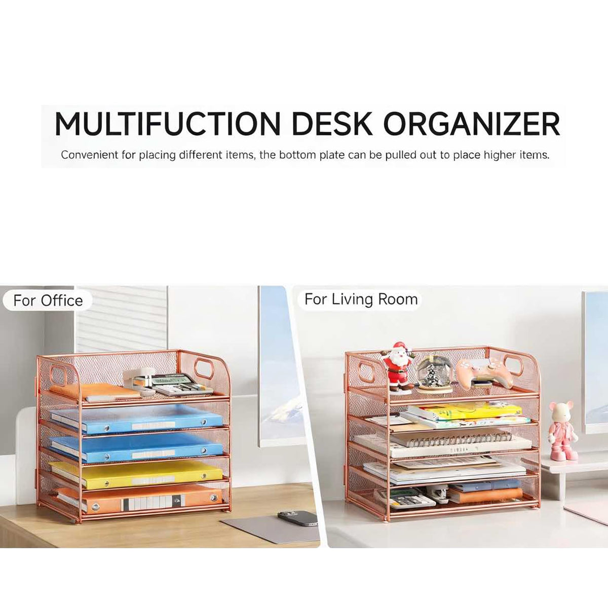 5 Tray Paper Organizer Letter Tray with Handle - Mesh Desk File Organizer, Paper Sorter Organizer