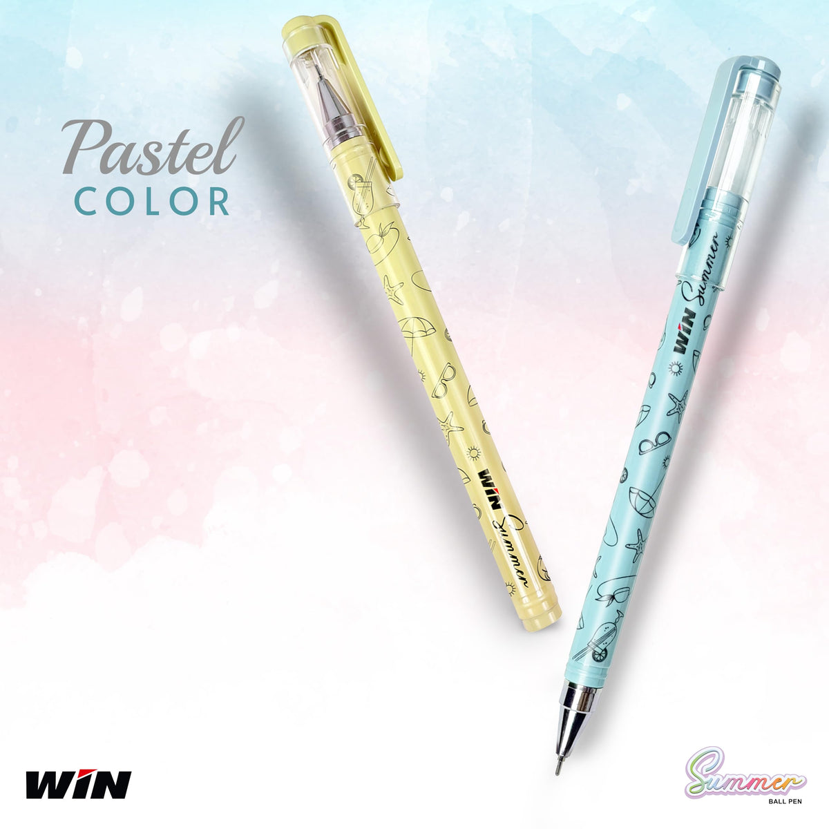WIN Summer Ball Pens | 10 Blue Pens | 0.7 mm Tip | Pastel Colors | Smooth Writing | Students &