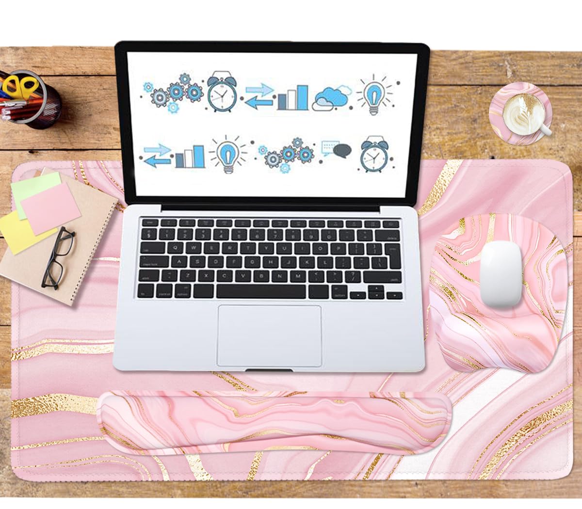 Keyboard Wrist Rest Large Mouse Pad Wrist Support for Computer, 4 in 1 Memory Foam Keyboard Pad