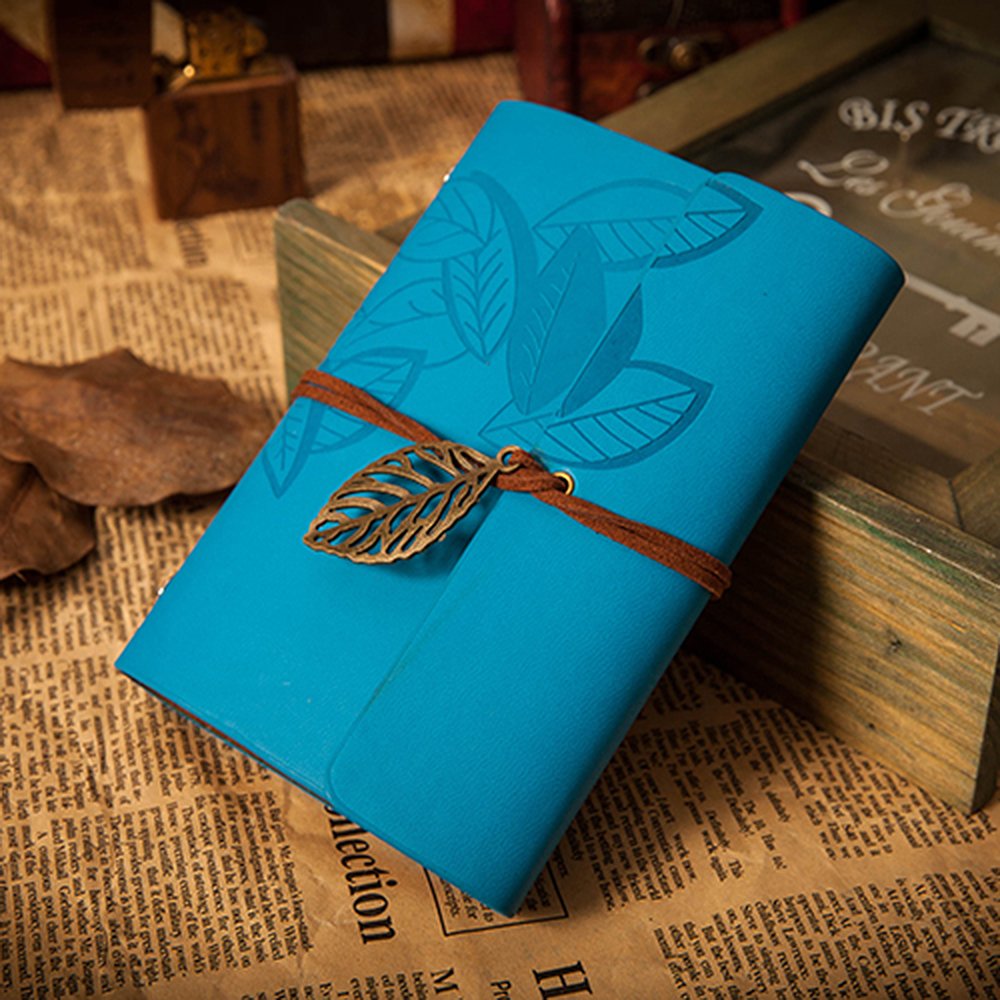 EvZ 5 Inch Mini Vintage Leather Journal, Pocket Size Refillable Loose Leaf Notebook, Retro Blue PU