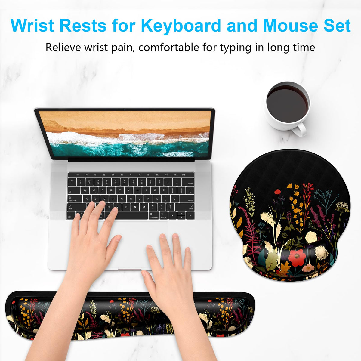 Dapesuom Keyboard Wrist Rest and Mouse Pad with Wrist Support, Cute Memory Foam Cushion for