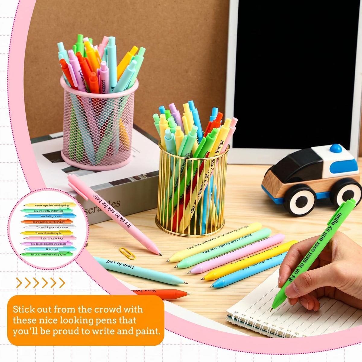 Crtiin 100 Pcs Inspirational Pens Bulk Subtle Colors, Thank Yourself