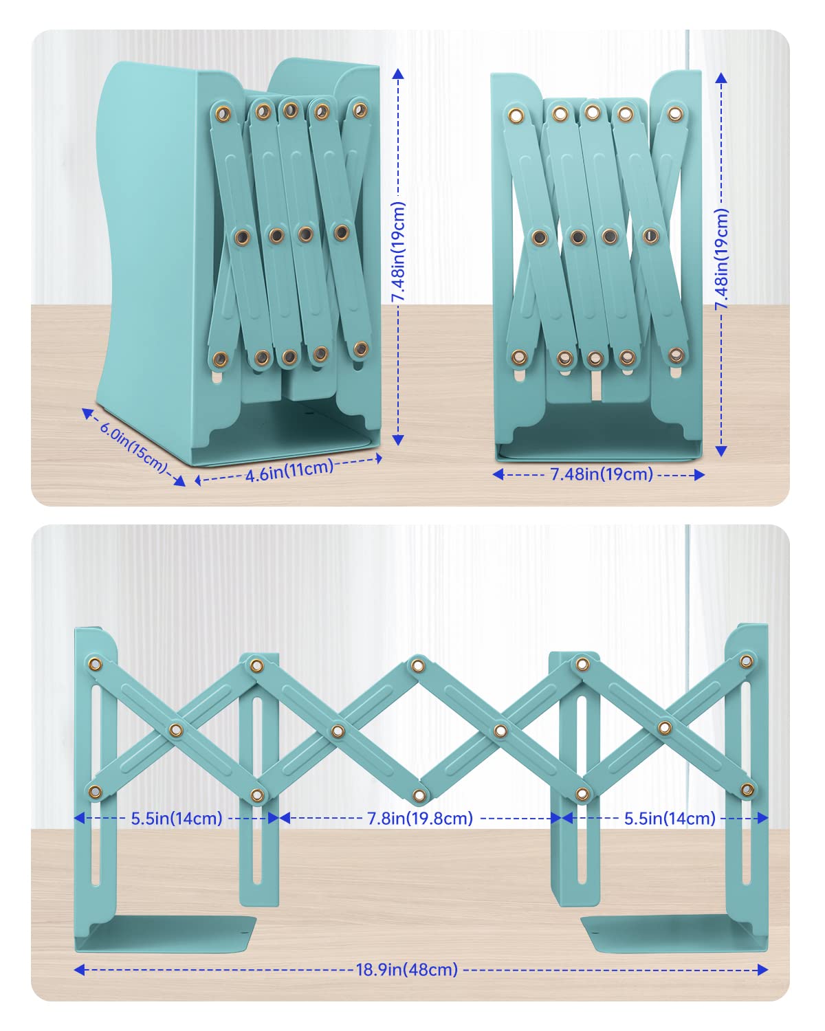 Honagu Adjustable Bookends, Metal Book Ends for Shelves Heavy Book