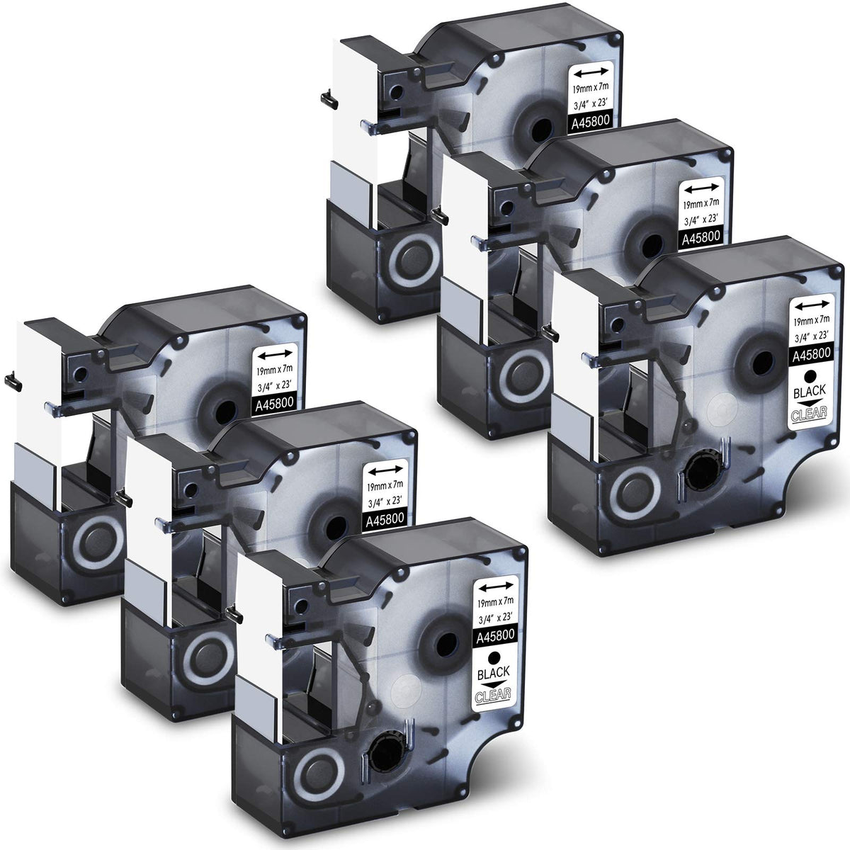 6-Pack Compatible with Dymo D1 Label Tape 45800 Black on Clear for 350 450