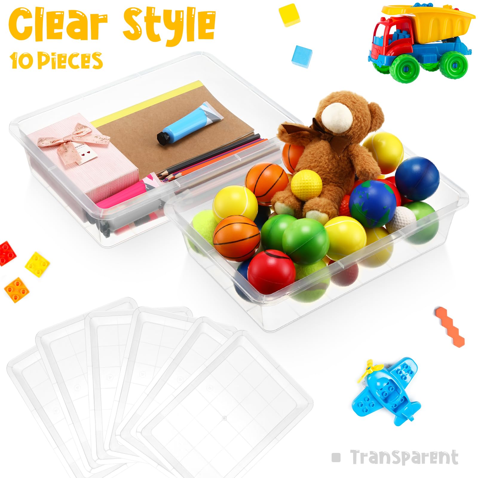 Hoteam 10 Pack Flat Bins Paper Trays,Clear,13.78 X 9.84 X 3.15 Inch
