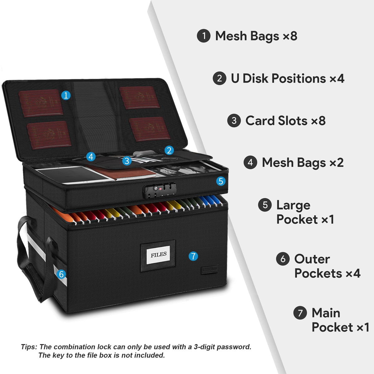 Large Fireproof Document Box with Lock, 2 Layer File Storage Organizer Box