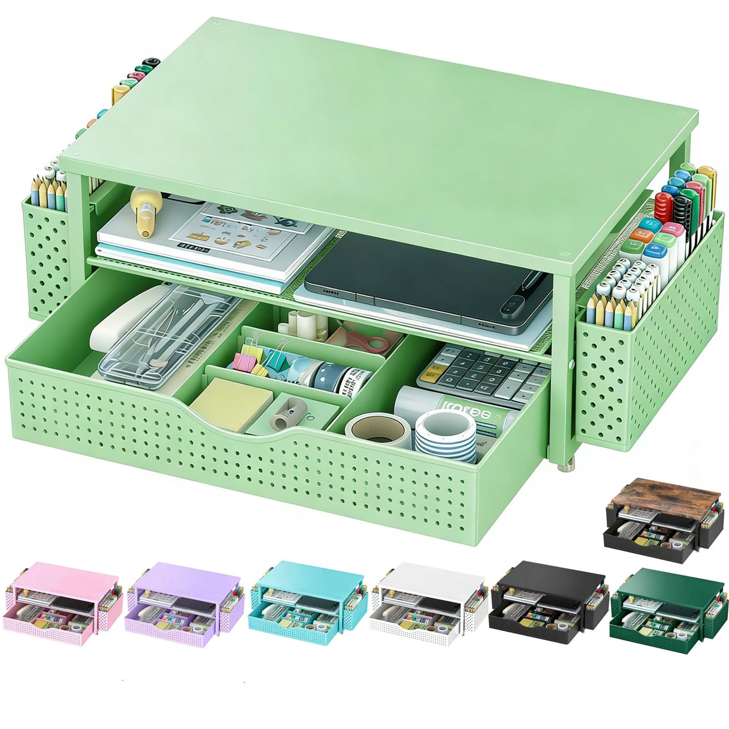 Desk Organizers and Accessories, Printer Stand with Storage, Sage Green