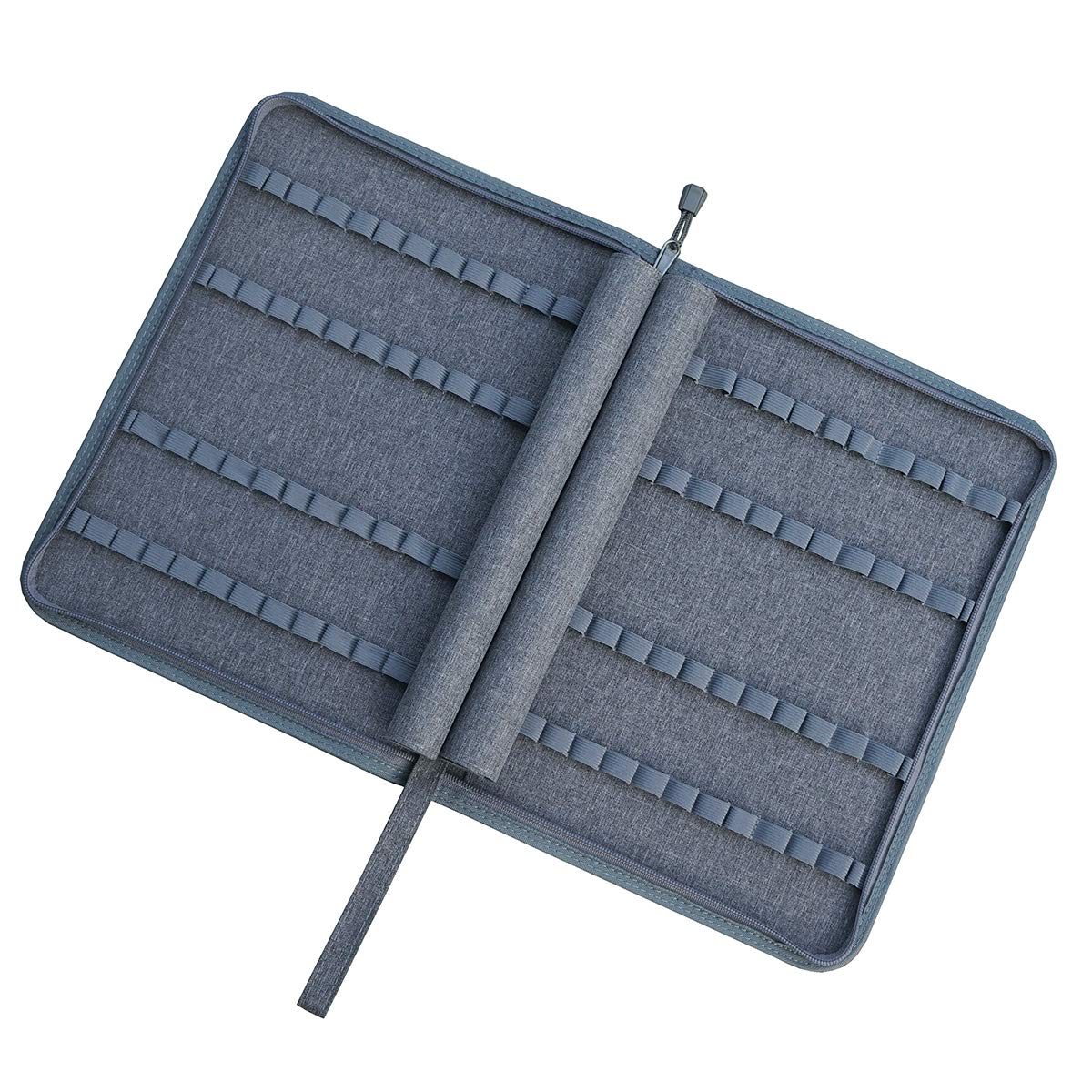Lanxivi 48 Fountain Pen Case Gray Organizer Bag, Waterproof Canvas Pen Display Holder with YKK