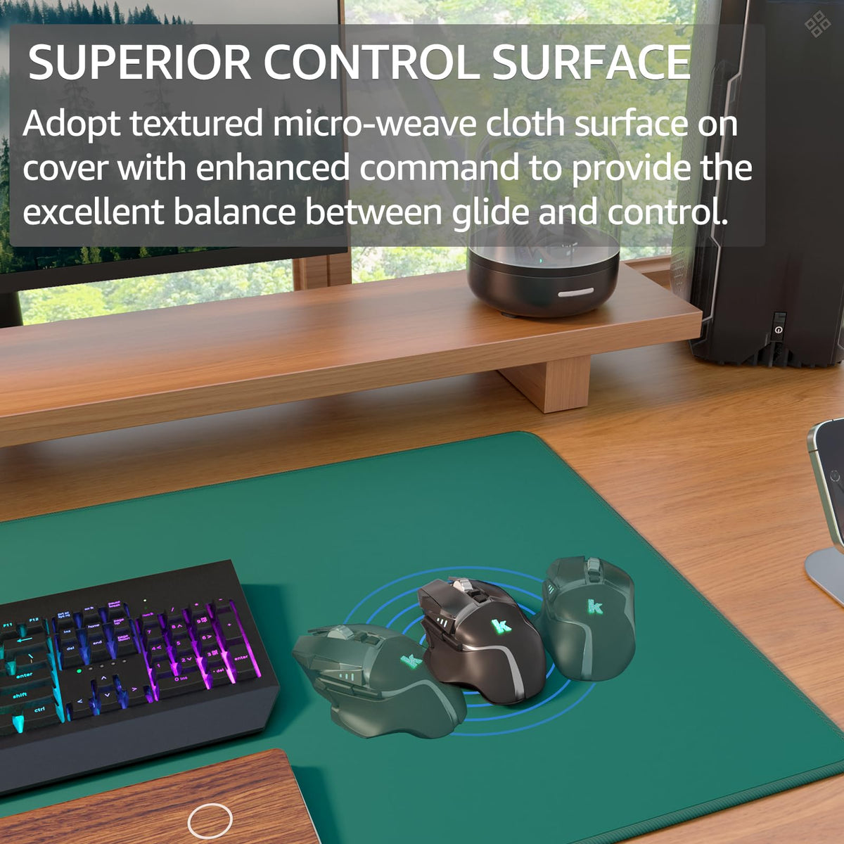 KTRIO Large Gaming Mouse Pad, Desk Mat, 31.5 x 15.7 in, Forest Green, XXL