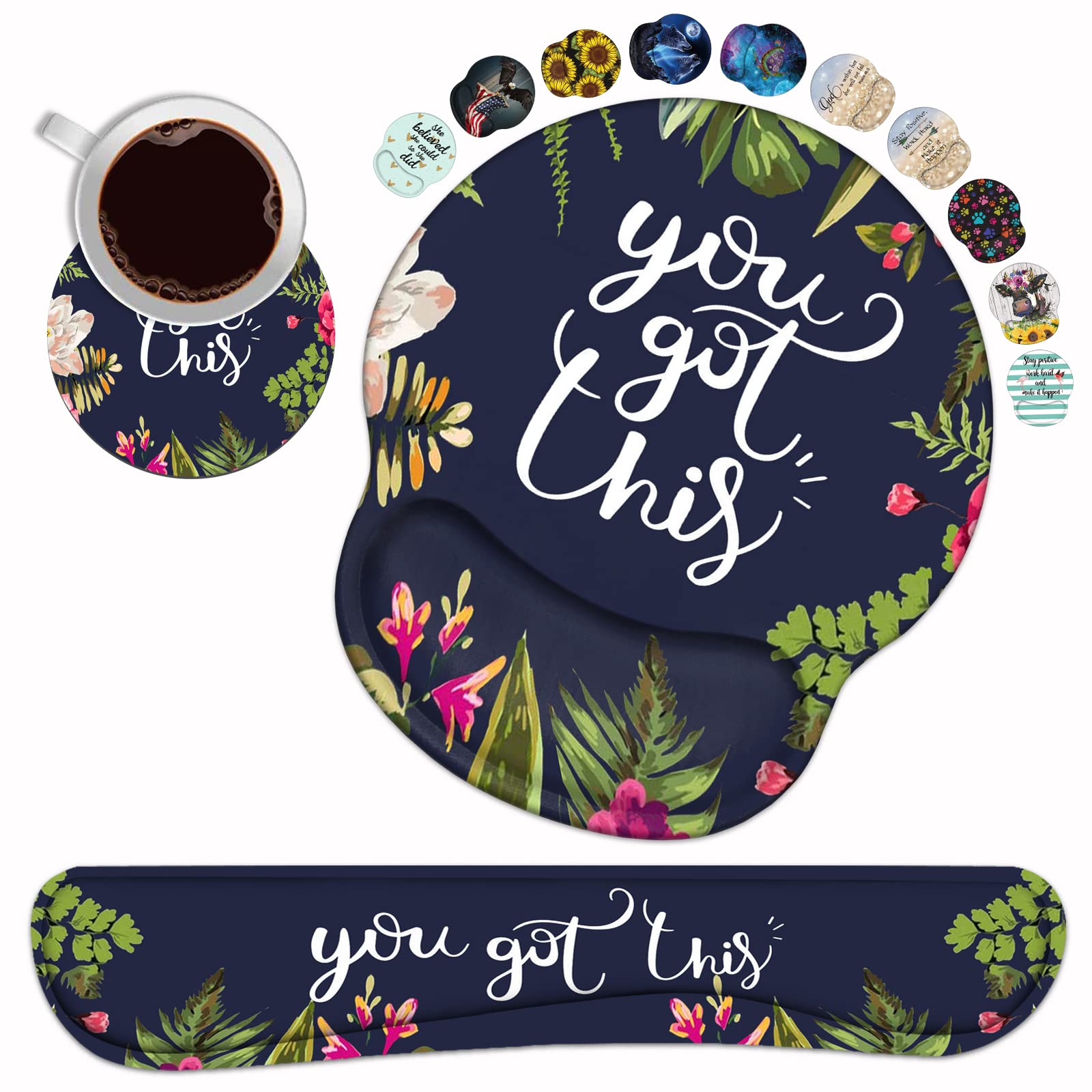 Keyboard Wrist Rest and Mouse Pad Wrist Support Set with Coasters, You Got This Inspirational Quote