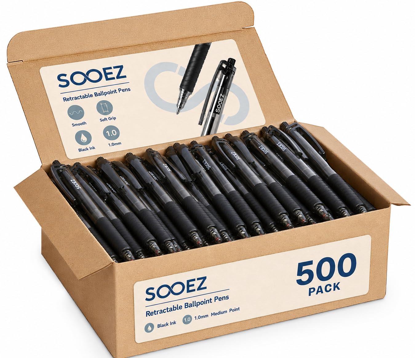 Sooez 500 Pack Bulk Pens Ballpoint, Smooth Writing Pens with Soft Grip