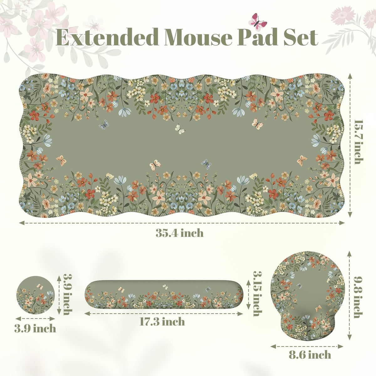 iLeadon Green Desk Mat Cute, Scalloped Desk Mat for Keyboard and Mouse