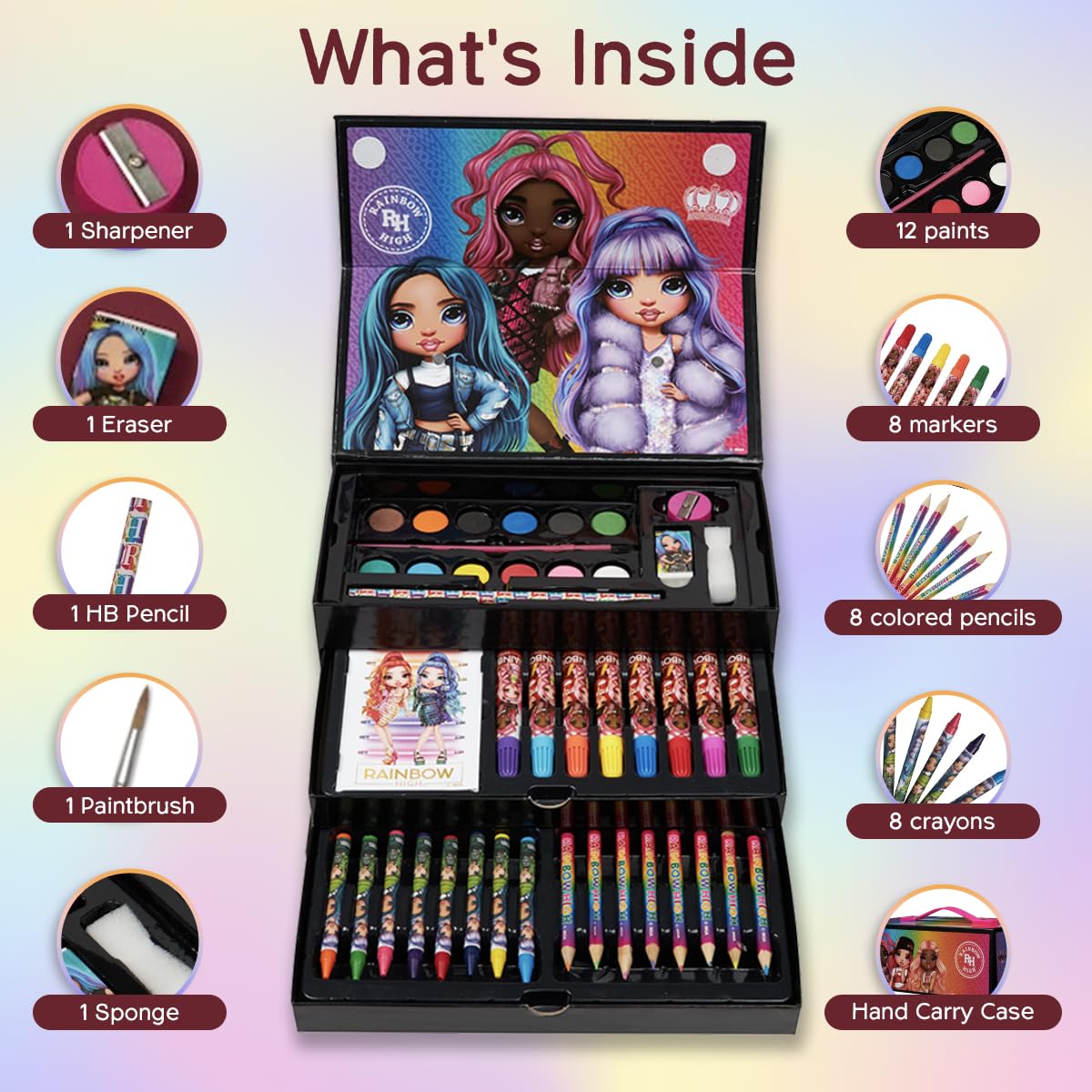 Rainbow High Colored Pencils Art Supplies Kids Drawing Kit Coloring Book Crayons Markers Drawing