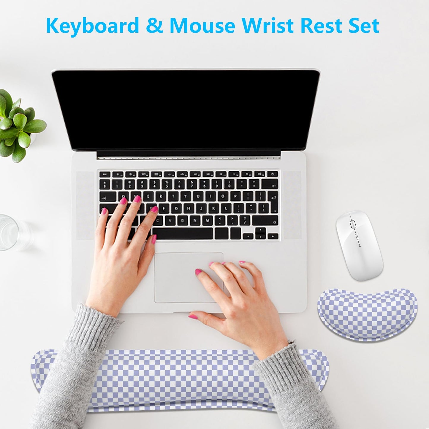 Dapesuom Enlarge Keyboard Wrist Rest Set, Memory Foam, Non-Slip, Lilac Grey