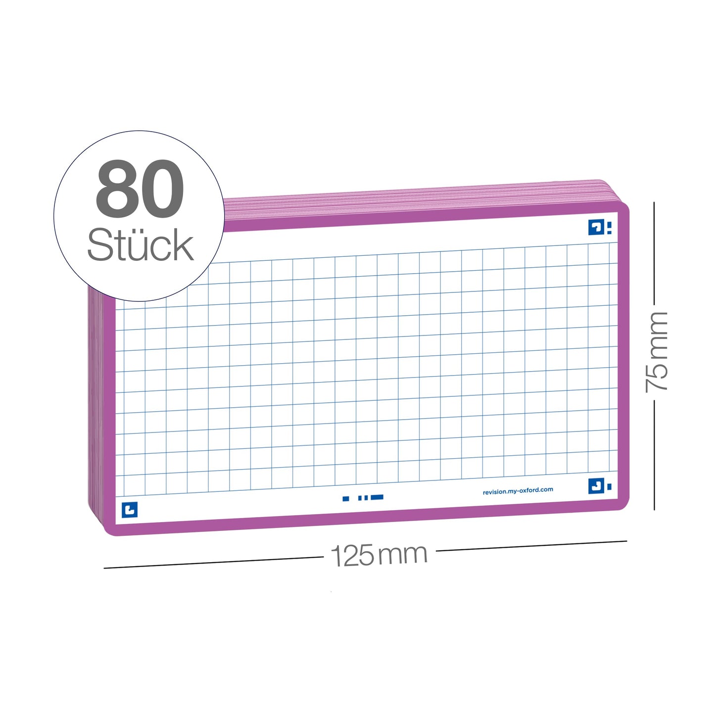 Oxford Flash 2.0 Pack of 80 Flash Cards Size 7/5 x 12.5 cm Small Squares on Both Sides - Navy Blue