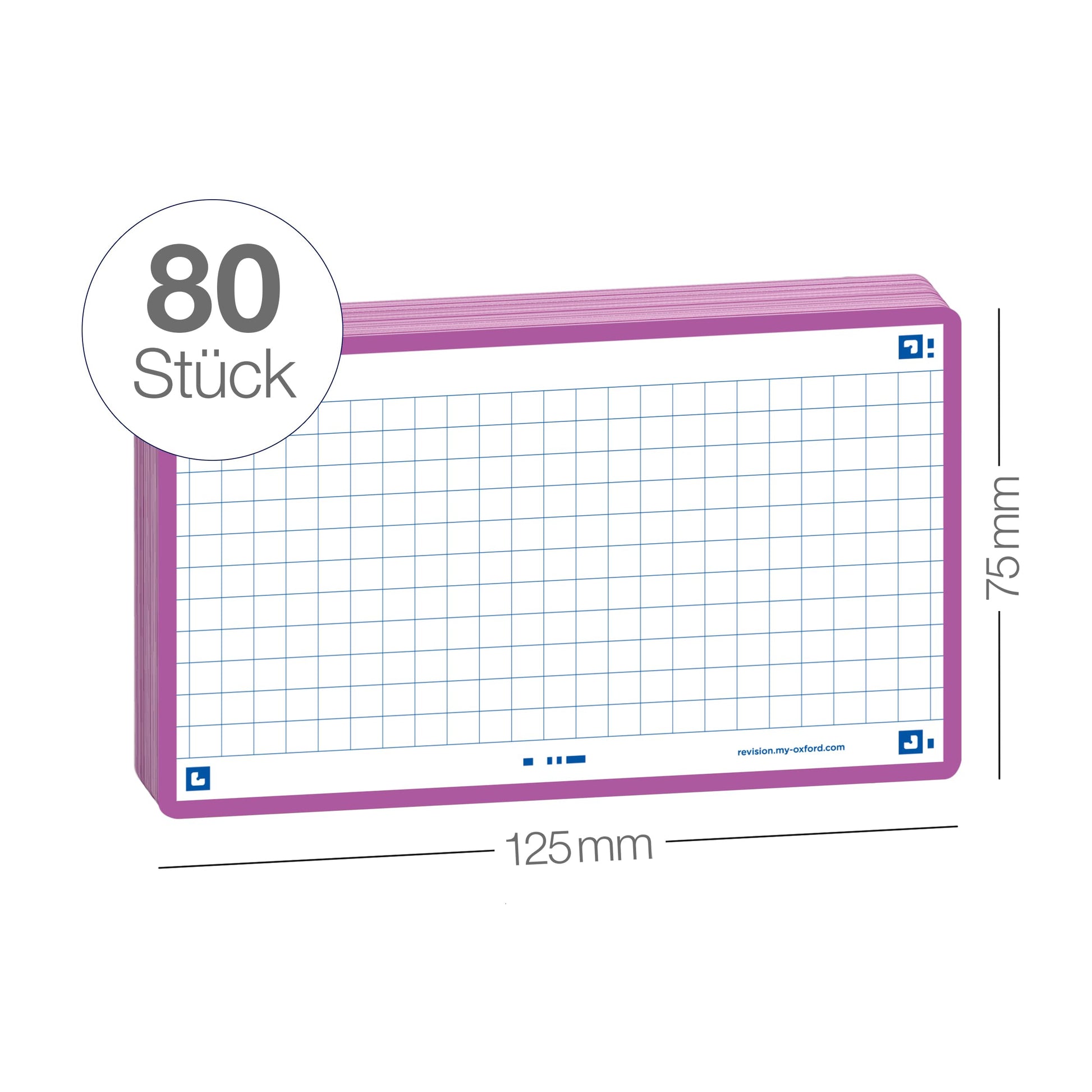 Oxford Flash 2.0 Pack of 80 Flash Cards Size 7/5 x 12.5 cm Small Squares on Both Sides - Navy Blue