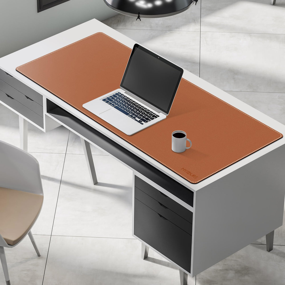 Mydours 48" x 20" XL Large Desk Mat - PU Leather Full Desk Mouse Pad, Brown