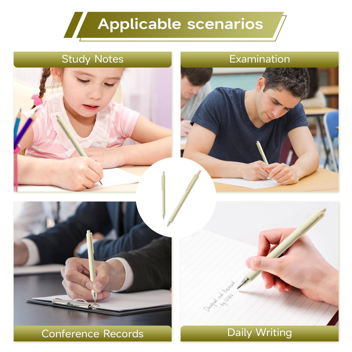 RIANCY Aesthetic pens Black Ink Pens Cream Pen Fine Point Smooth Writing Pens, High-End Series Pens