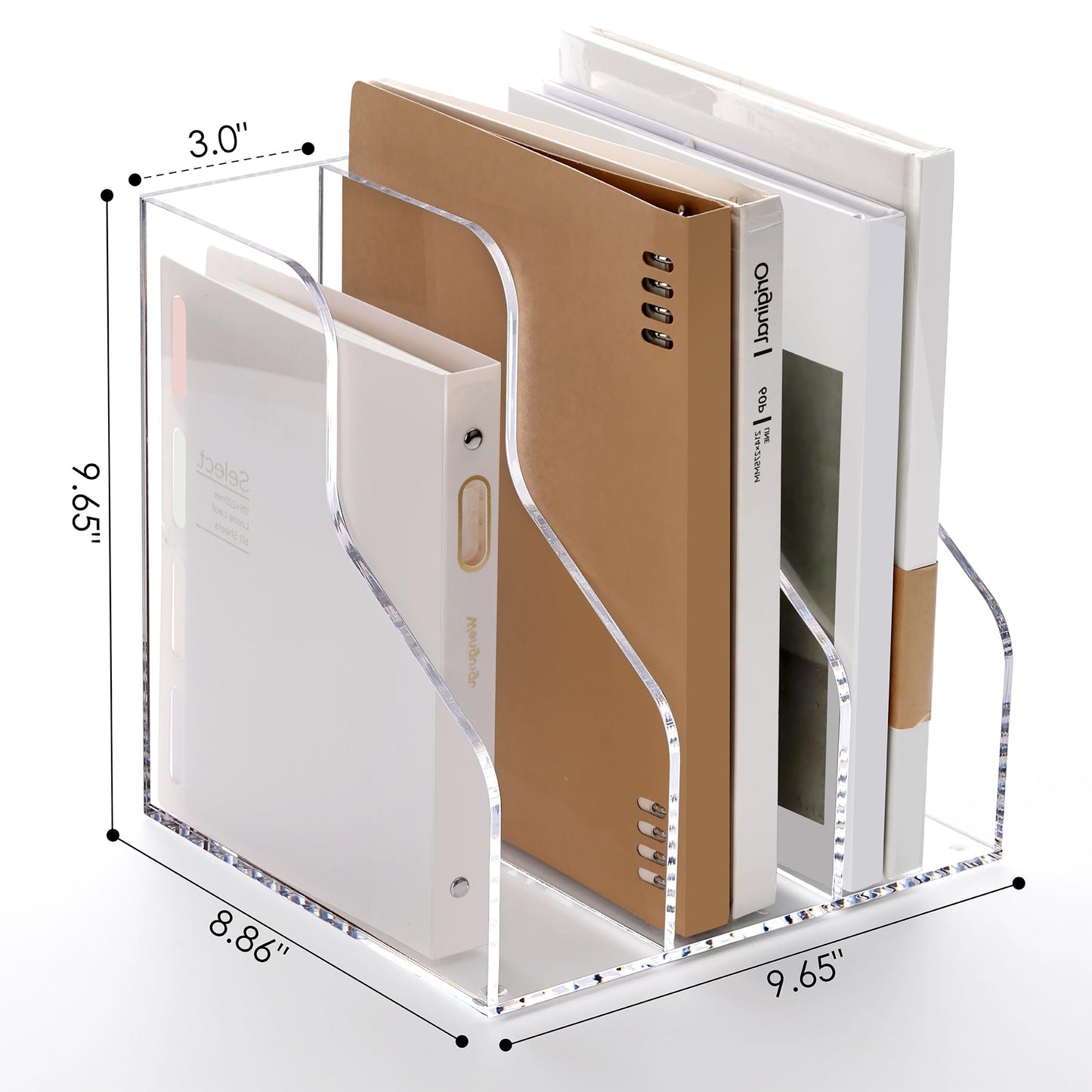 SANRUI Acrylic File Organizer, Clear Magazine Holder with 3-Section, A4