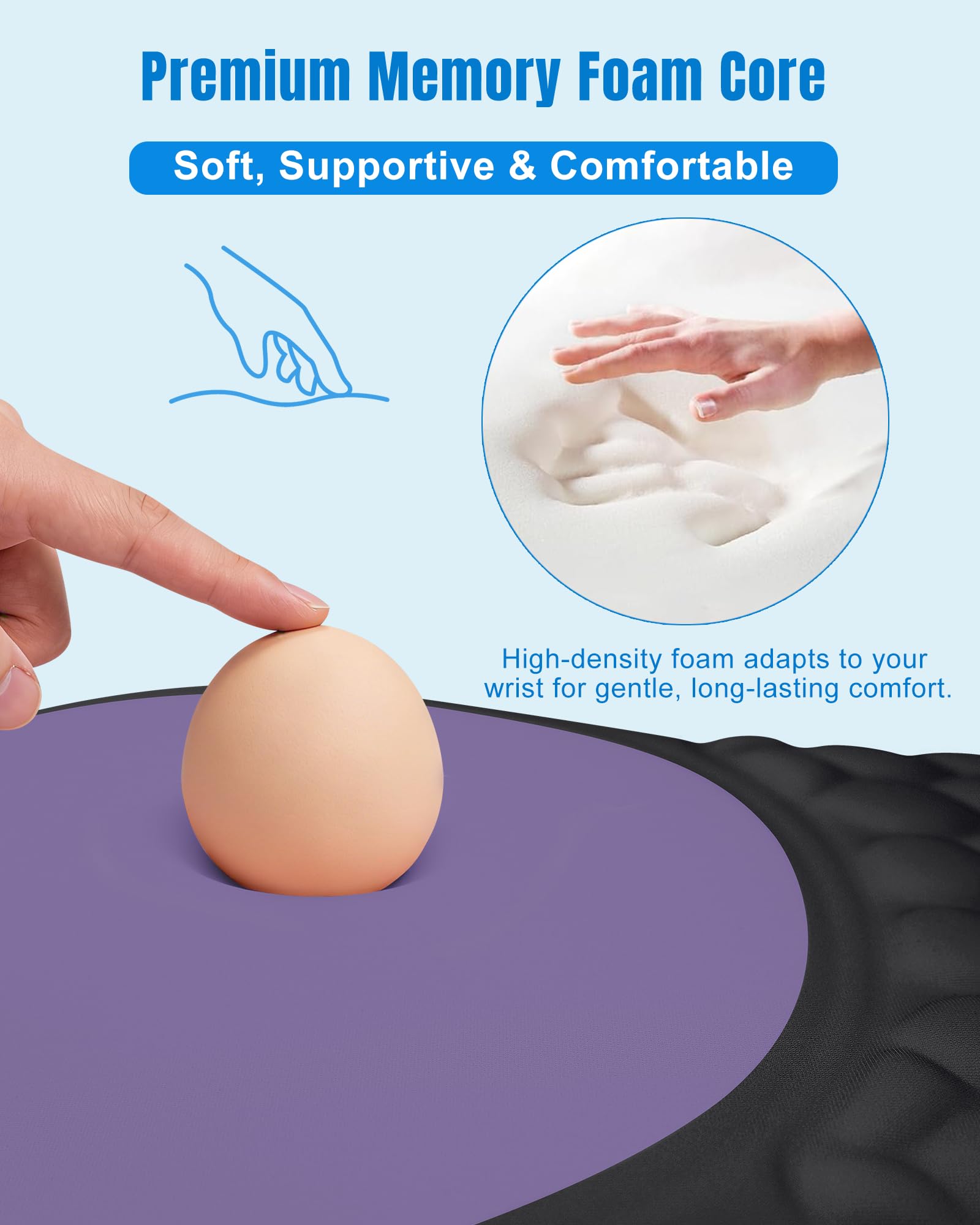 Ergonomic Mouse Pad with Sloped Memory Foam Wrist Rest, Black&Purple