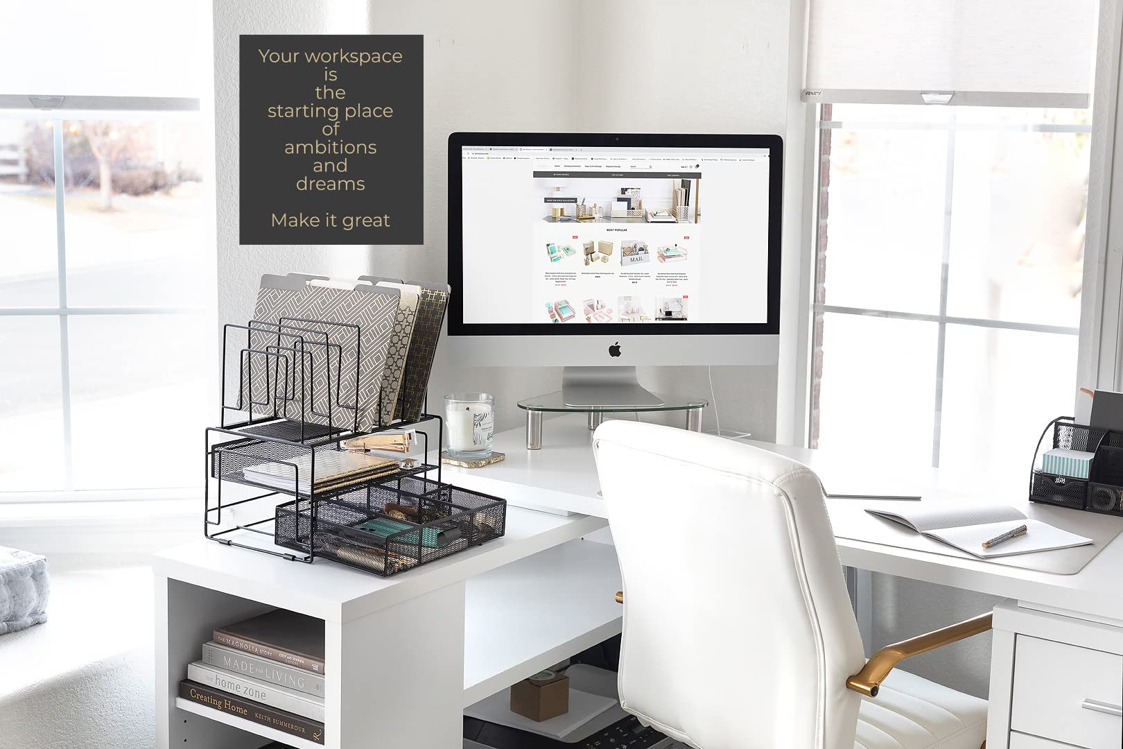 BLU MONACO | Black Wire Mesh Desk Organizer with Drawer | Desk Associates Women Office Set | File